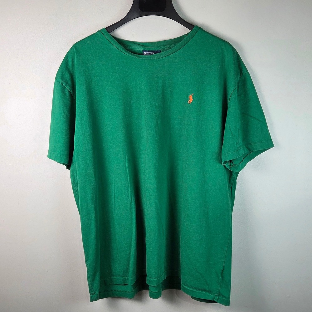 Polo Ralph Lauren T-Shirt Mens XL Green Excellent Orange Pony Cotton Casual Tee